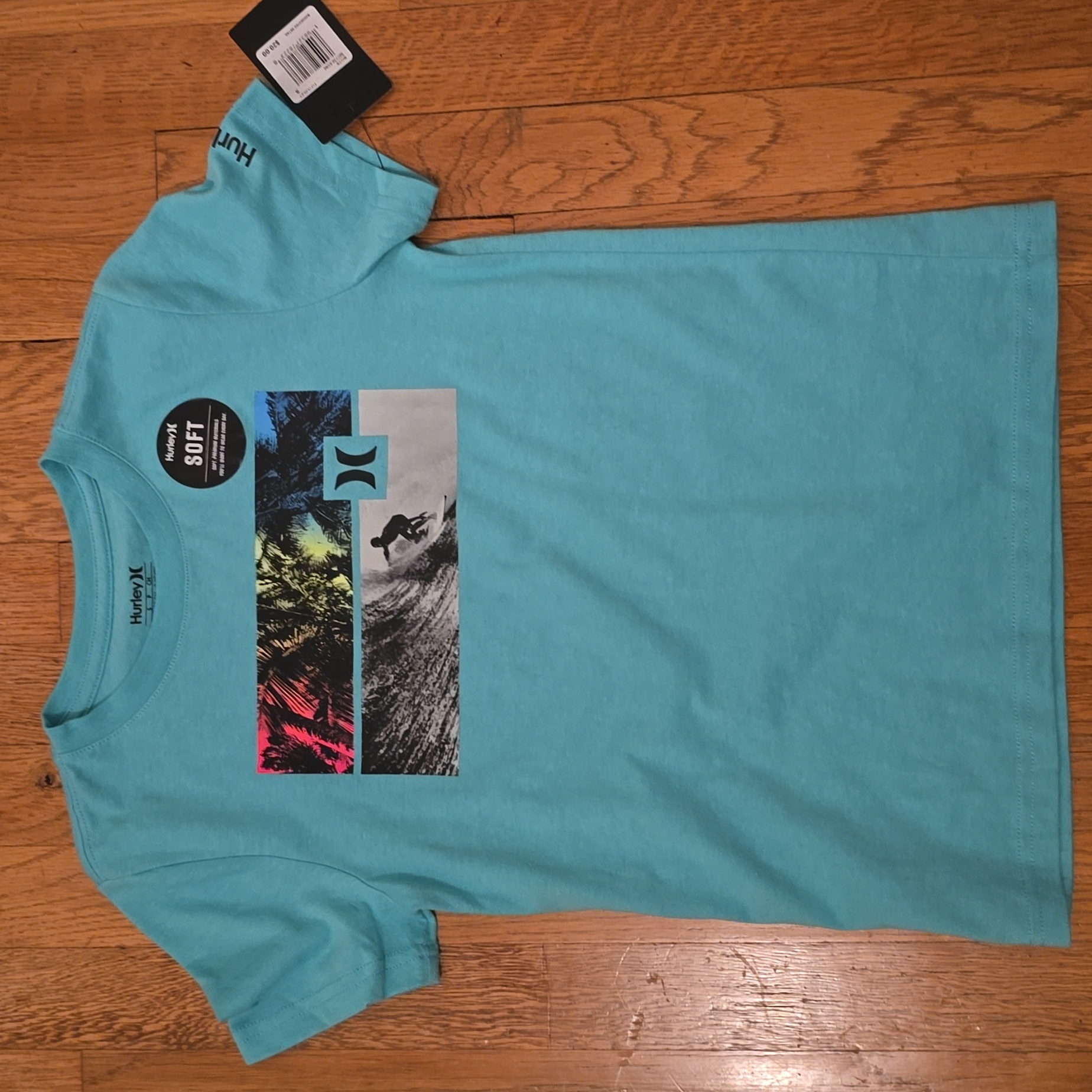 Hurley Brand Signature Boys Green Short Sleeve Tropical Surfer Tee Size Small